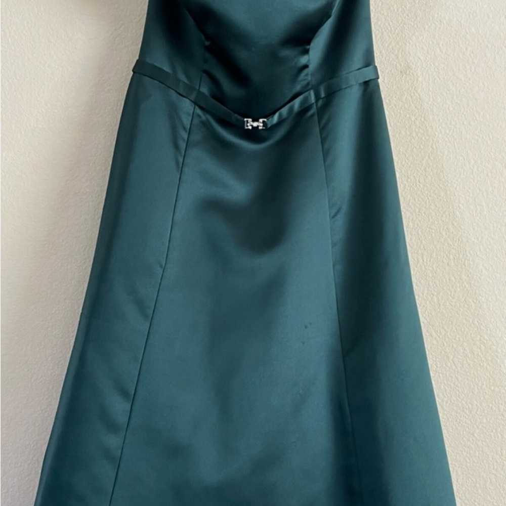 David’s Bridal Michelangelo  Dark Green Satin Dress